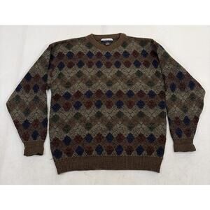 Vintage Geoffrey Beene Crewneck Sweater Knit Geometric Argyle Grandpa Men's Lg.